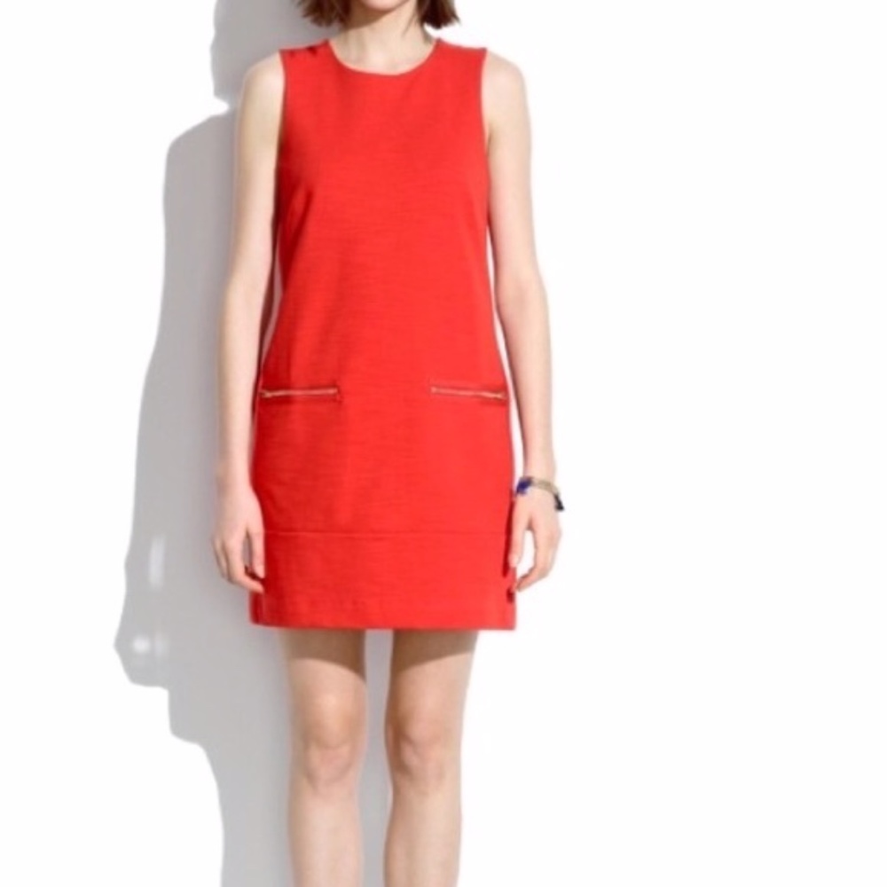 MADEWELL Sleeveless Zip Shift Dress in Red